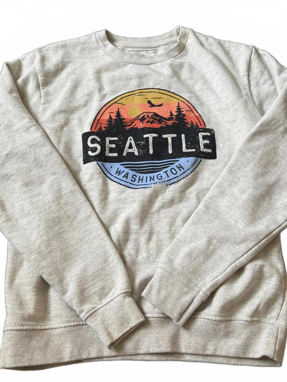 Seattle Washington Graphic Crewneck Sweatshirt Oatmeal Seattle Shirt Co Size M